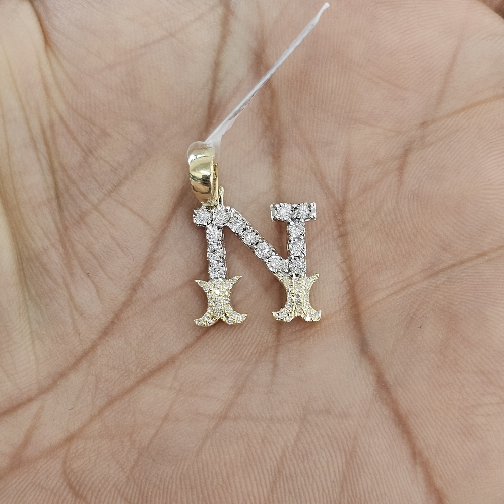 Real Diamond 10kt Yellow Gold Two-Tone Fanuc Style Initial N Pendant